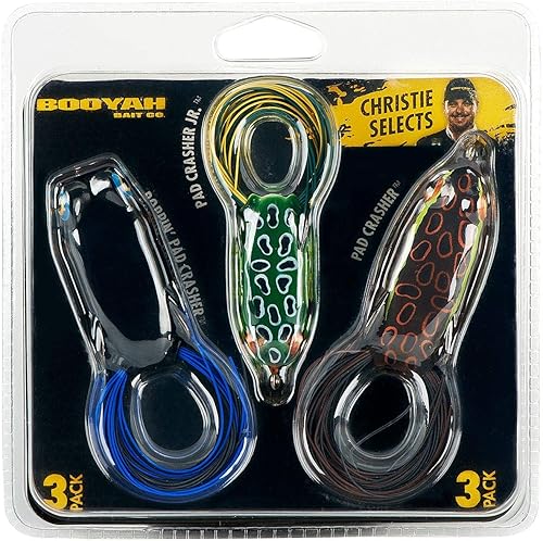 BOOYAH Pad Crasher 3 Pack Topwater Bass Fishing Hollow Body Rana Señuelo con ganchos sin malas hierbas