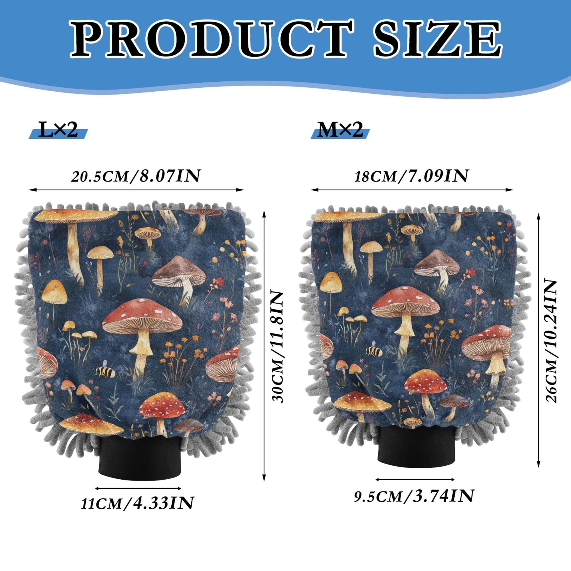 Red Mushrooms Royal Blue Car Wash Mit 2 Pack Car Washing Gloves Scratch-Free Clean Sponges for Auto Cleaning