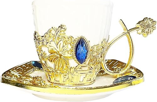 Miniatura 2 de Chandler Juego de café turco expreso, taza de café griego árabe y platillo de 3 onzas líquidas con caja de regalo acrílica dorada, colección de 7