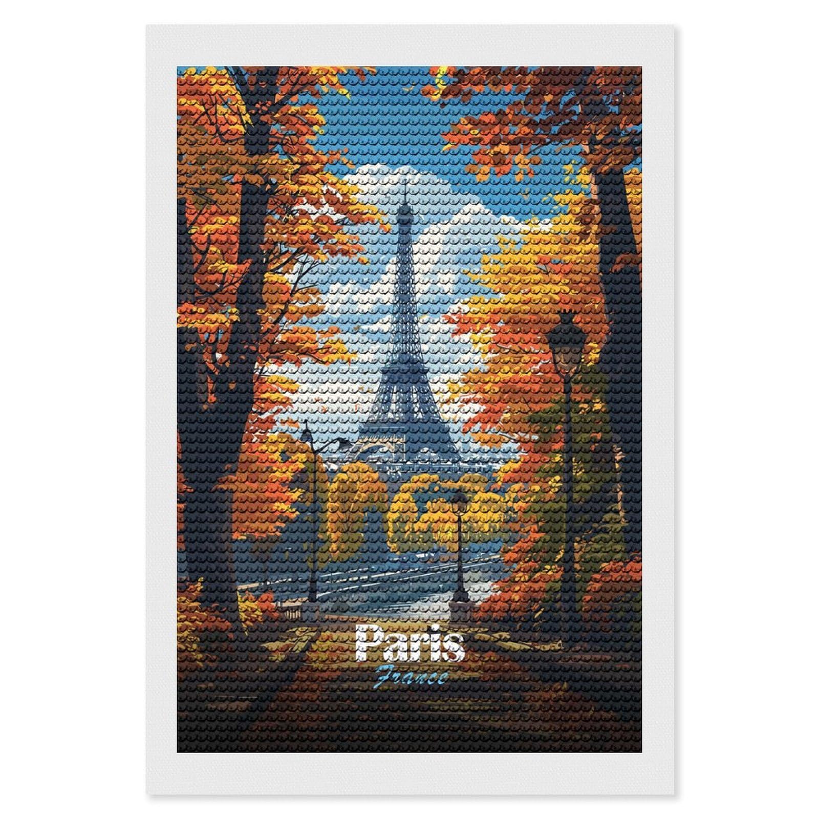 Junmoney Eiffel Tower Autumn View Round Drill Diamond Painting 8"x12", for Adults, Creative Leisure Activity, Office Decor, Holiday Gift Idea