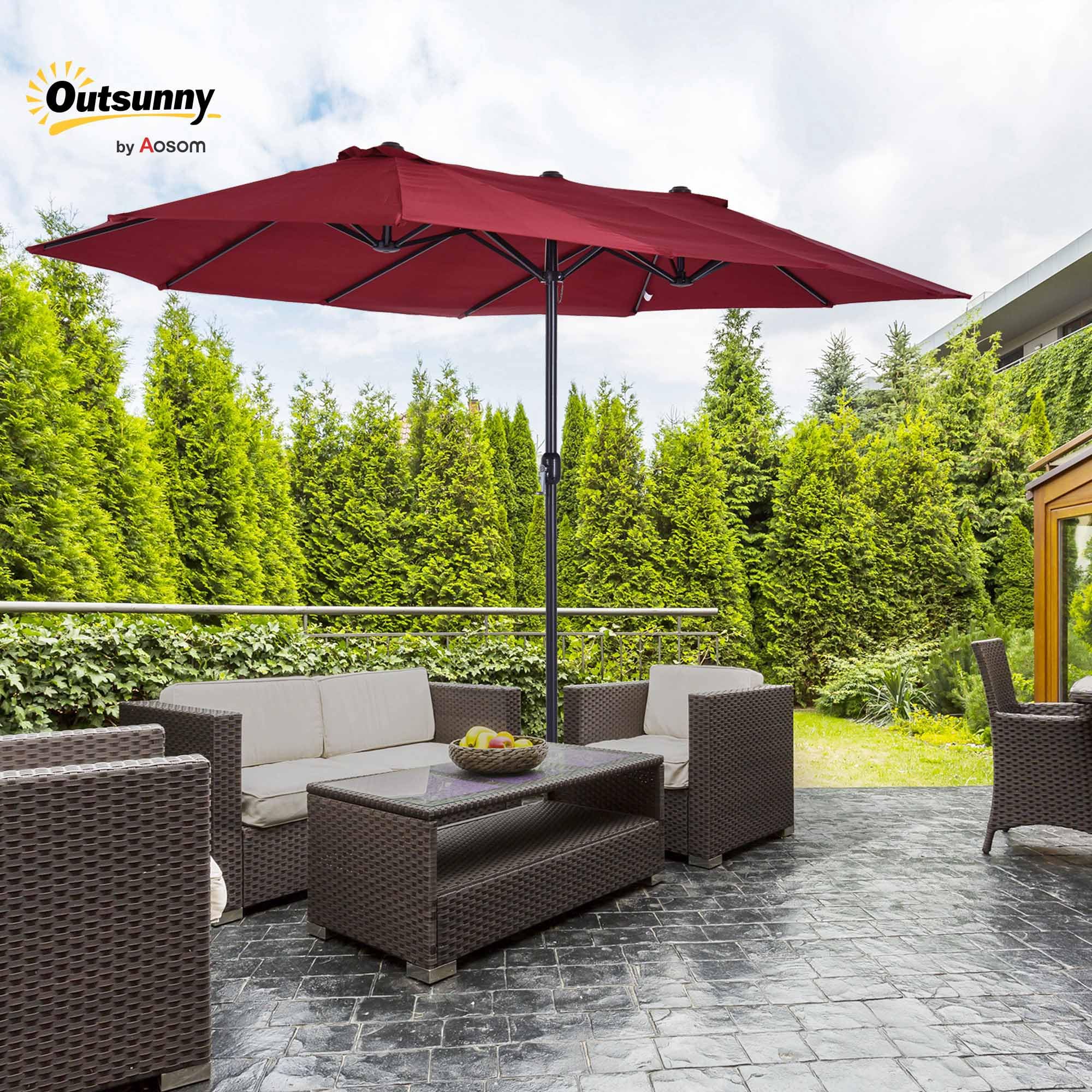 Outsunny Doppelsonnenschirm 455 x 265 cm, UV Schutz Sonnenschirm mit Handkurbel, Balkonschirm windfest Kurbelschirm Sonnenschutz für Balkon Garten