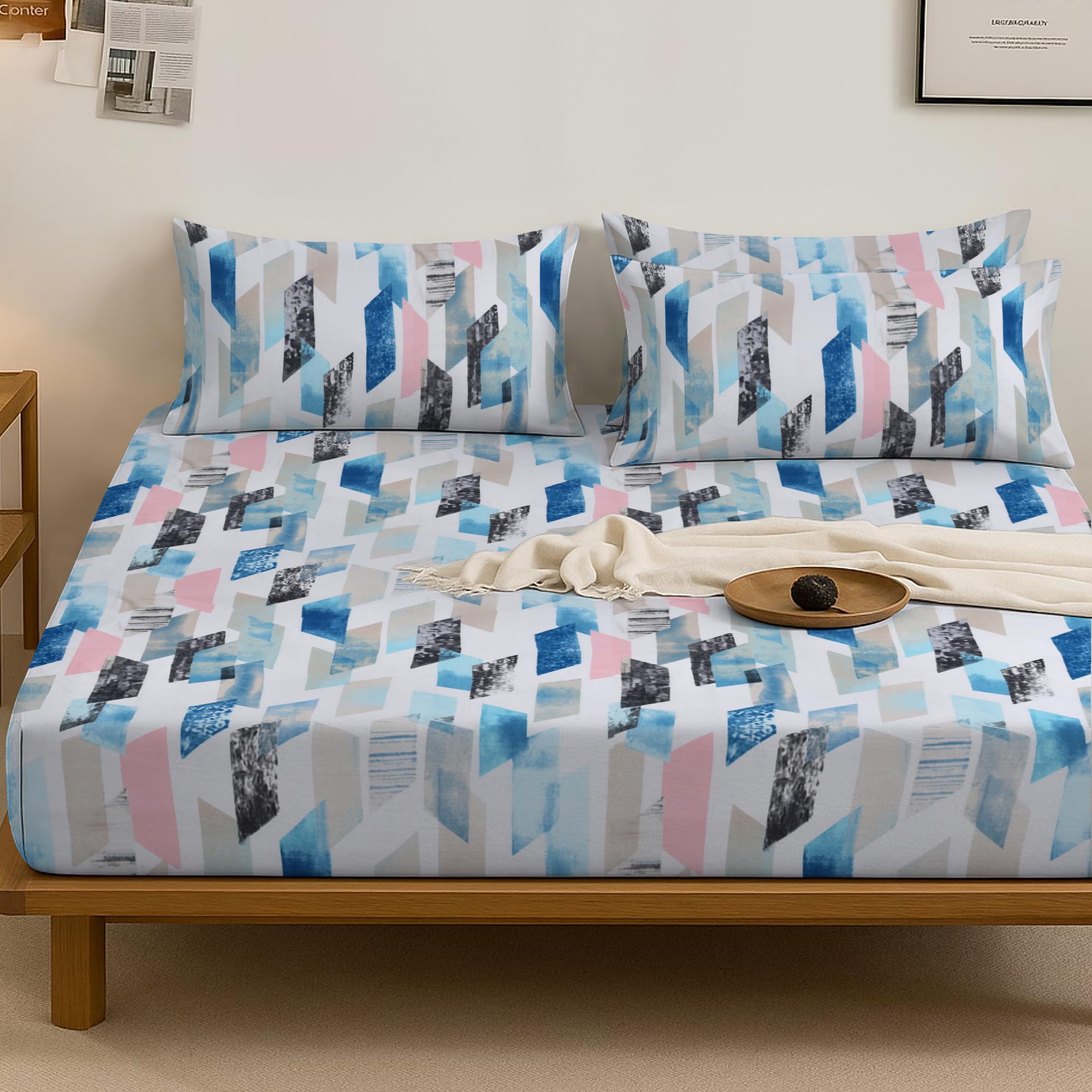 Bloombedding 35cm Deep 2 Packs Of Fitted Sheet Single Bed – Strong & Long-Lasting Printed Fabric, Soft Luxury Fitted Bed Sheet for Single Mattress