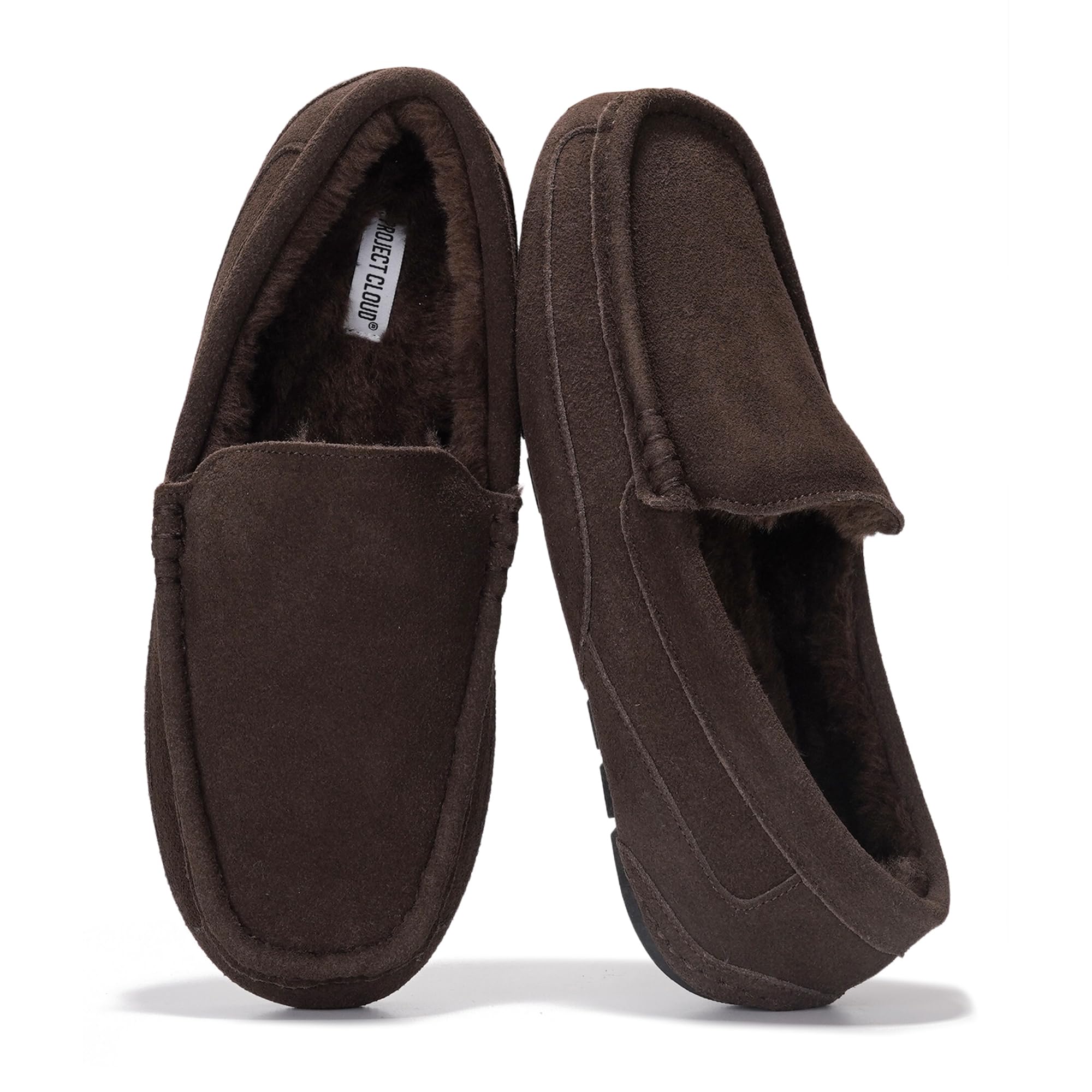 Project Cloud Mens Slippers 100% Genuine Leather with Memory Foam Insole Mens Shoes - Non-Slip and Lightweight Indoor and Outdoor Slippers for Men (