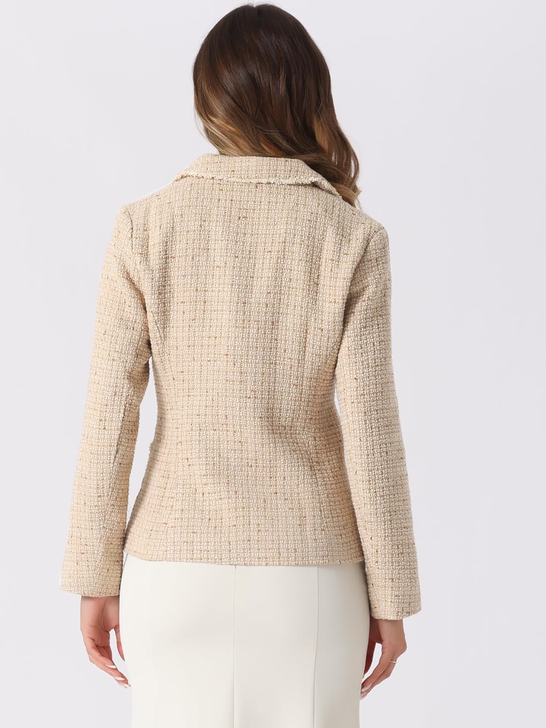 Allegra K Tweed Blazer for Women's Notch Lapel Long Sleeve 2025 Fall Elegant Business Casual Jacket - Image 3