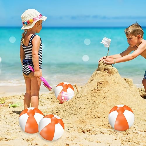 Miniatura 3 de Whaline Pelotas de playa inflables de 16 pulgadas, color naranja y blanco, 16 unidades, bolas redondas de PVC, lindos juguetes de juego para verano,