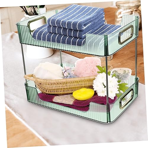 Miniatura 8 de Estante doble organizador de almacenamiento de baño, estante de almacenamiento de artículos de tocador, bandeja de almacenamiento para dormitorio,