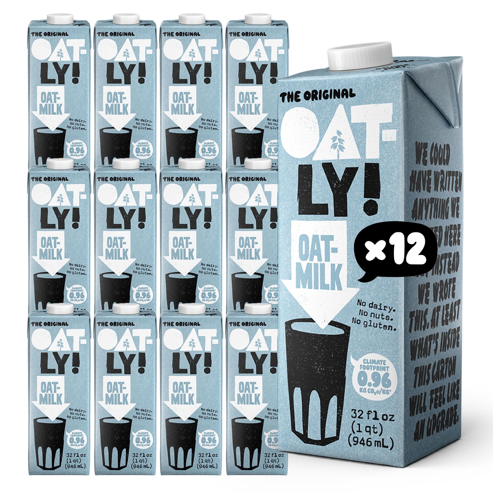 Oatly Original Oatmilk - Shelf-Stable, Creamy, Dairy-Free, Plant-Based Milk for Cereal, Smoothies, Baking & More (32 oz, 12-pack)