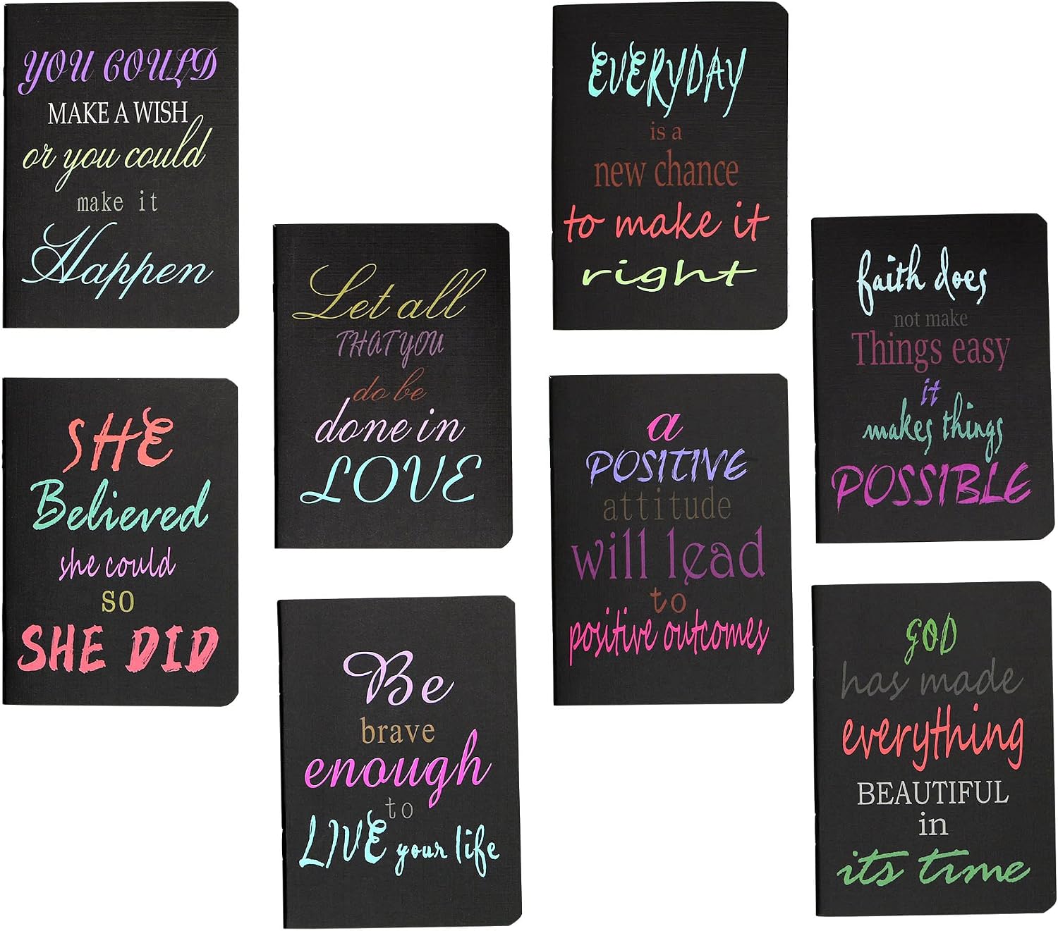 YYaaloa 8pcs Mini Notepads Black Inspirational Pocket Notebooks, Small Notebooks Bulk for Office Home Travel