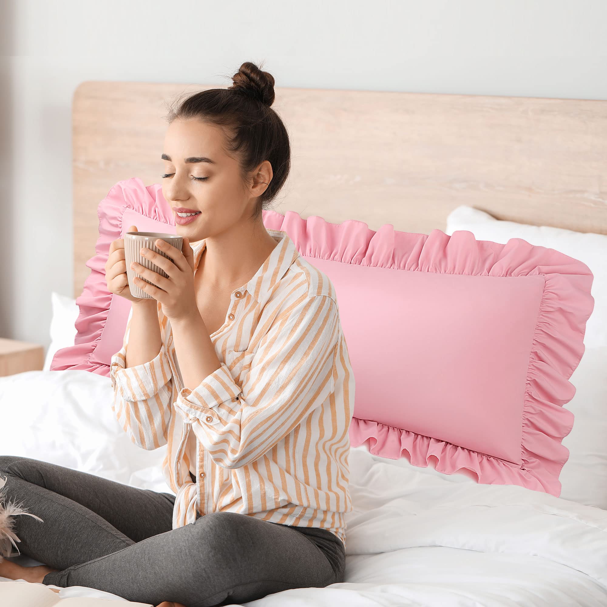 PiccoCasa Soft Microfiber Plain Bolster Pillowcase with Decorative Ruffle  and Envelope Closure Full Body Pillow Case Cover Pink 20″x55″ (4ft 6in) –  BigaMart, image size:2000x2000