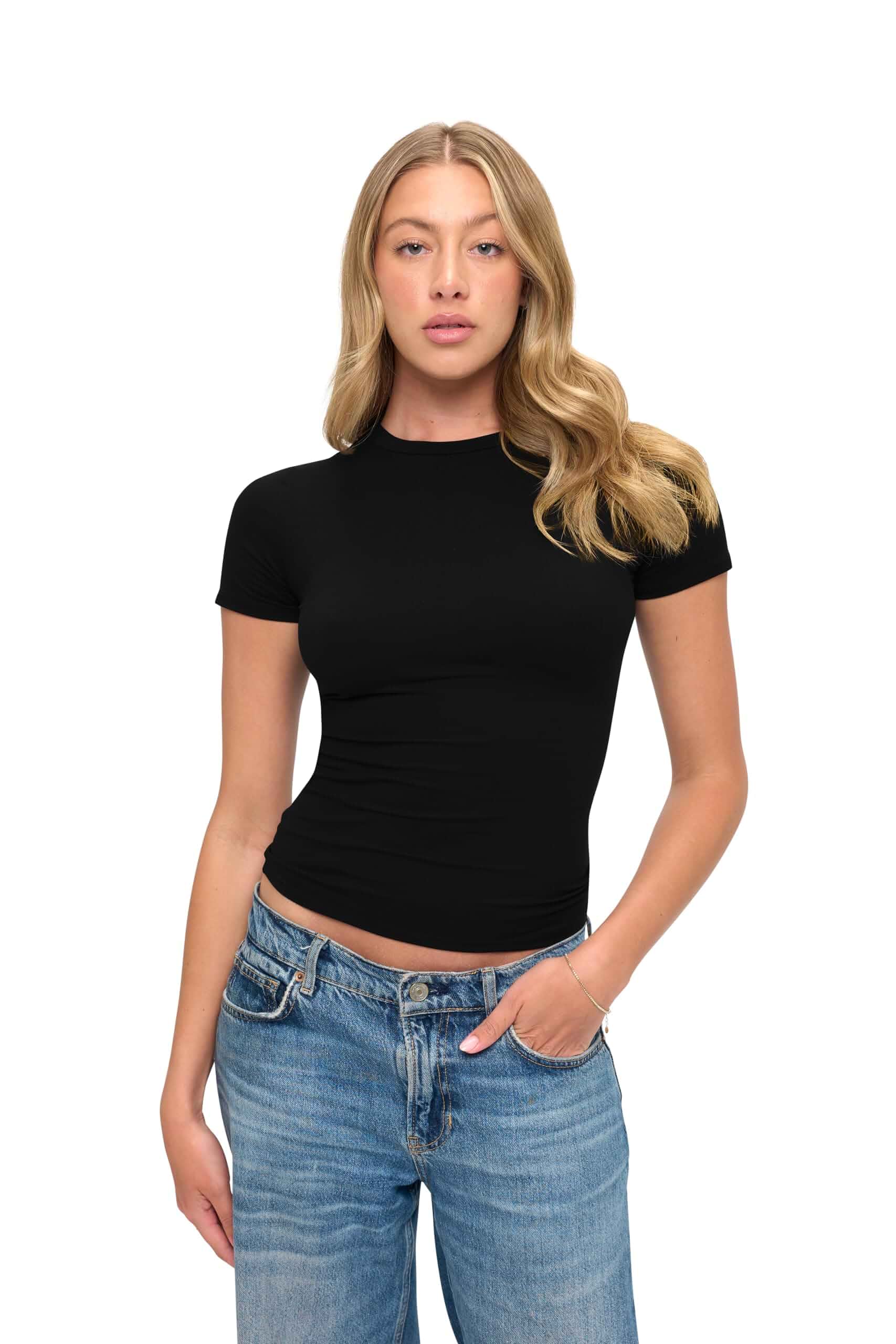 Natural Uniforms Womens Super Soft, Super Stretch Y2K Short Sleeve Baby Tee Crop Top Short Sleeve