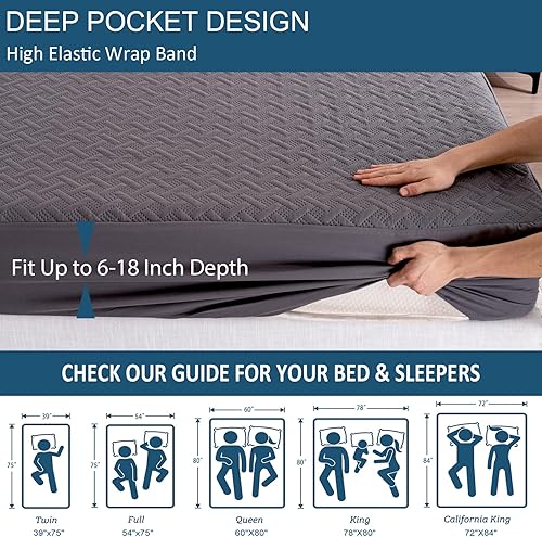 Miniatura 7 de Protector de colchón impermeable transpirable sin ruido, funda de colchón de cama tamaño Queen con bolsillo profundo de 6 a 18 pulgadas de