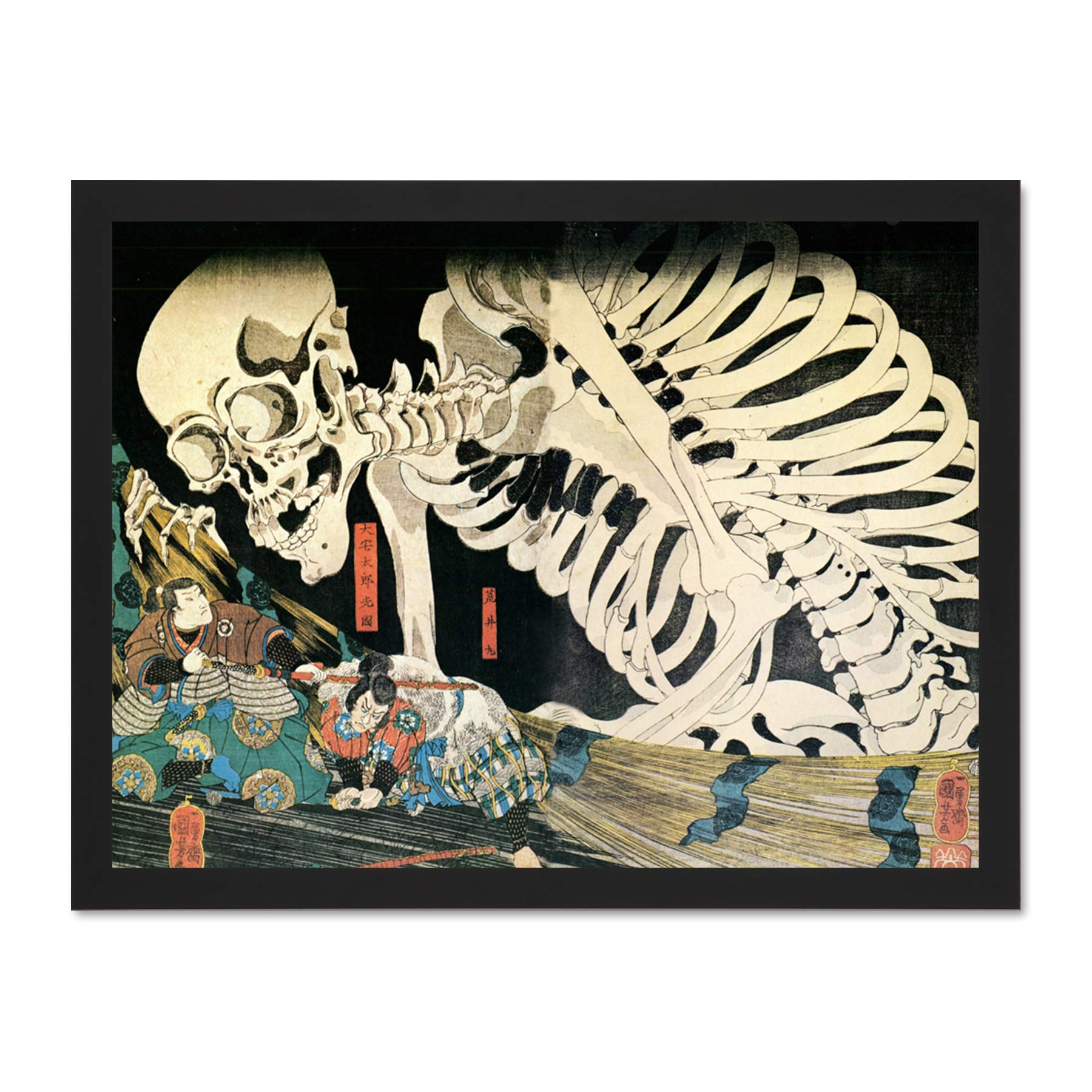 Wee Blue Coo Painting Fantasy Scene Mitsukini Defies Skeleton Utagawa Kuniyoshi Large Framed Art Print Poster Wall Decor 18x24 inch