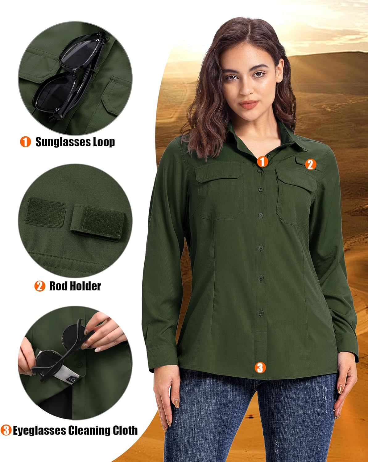 33,000ft Women's UPF 50+ UV Long Sleeve Sun Protection Safari Shirts Quick Dry Outdoor Fishing Hiking Travel Shirt - Image 5