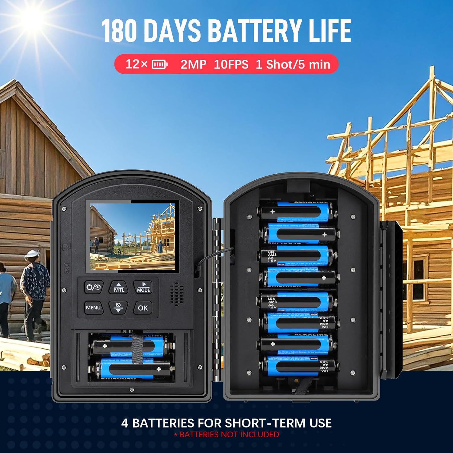 Time Lapse Camera - Timelapse Camera with Infrared Positioning & LED Light, 180 Days Shooting, 1080P AVI Videos & Photos for Outdoor Construction, Cooking, Plant Growth, Landscape(64GB)