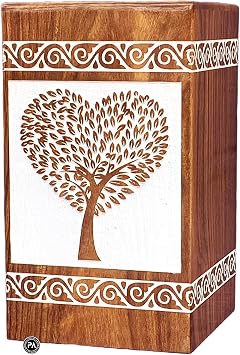 Cremation Urns for Human Ashes Handmade Rosewood Urns for Ashes Tree of Life Urns Funeral Ashes Urns Heart Tree Urns Medium - 9.5"Hx5.5"W 180 Cu/in, Rosewood White