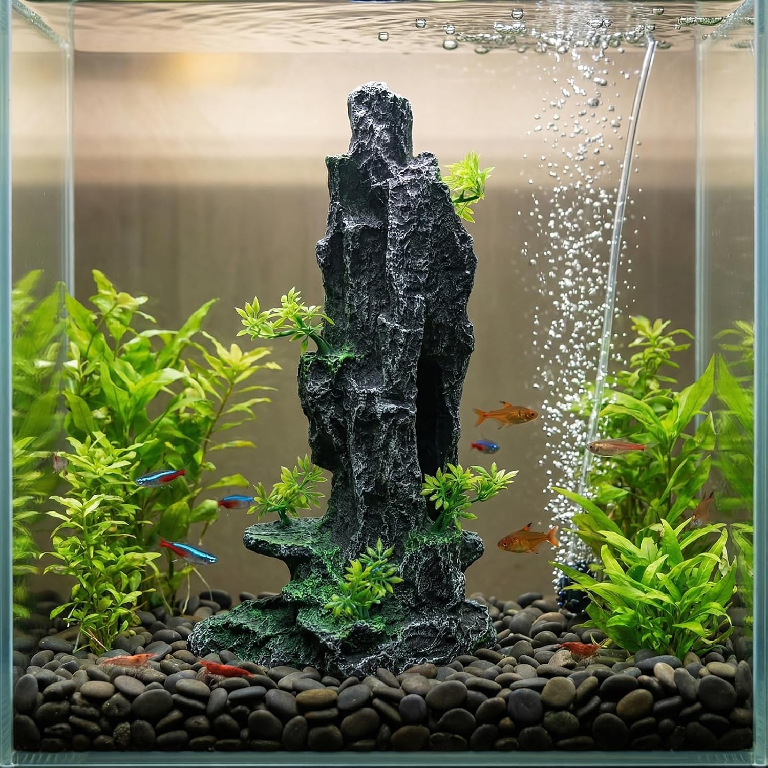 Large Fish Tank Decorations, 7.87 x 4.92 x 13.78 Inch Aquarium Rocks Aquascaping with Cave Hides, Fish Hideout Decor Landscaping Accessories for Betta
