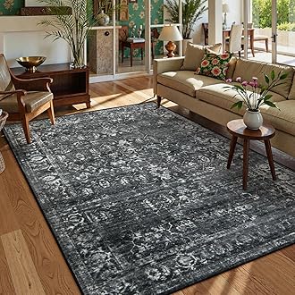 Sponsored Ad - Lahome 6x9 Area Rugs Washable Rugs for Bedroom Large Black Area Rug for Bedroom,Soft Vintage Distressed Rug Non Slip Stain Resistant Indoor Carpet for Dining Decor
