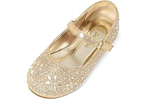 Toddler Girls Gold Rhinestone Dress Shoes Mary Jane Ballerina Flats