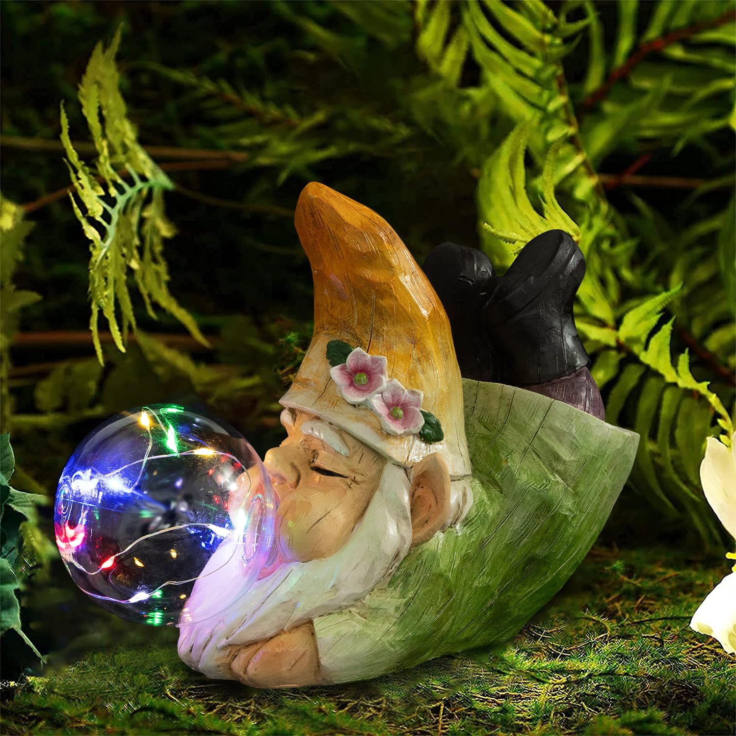 HERJIATK Garden Gnome Statue with Solar LED Lights，Yellow Outdoor Statues Garden Decor for Patio Yard Lawn Porch, Gardening Gifts Decorations for Home Patio Yard Lawn Porch,Ornament Gnomes Figurine