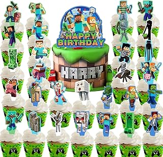 30Pcs Pixel cupcake toppers Pixel world toppers, Child-safe Recyclable, Cupcake and Cake Toppers for Birthday Parties and ...