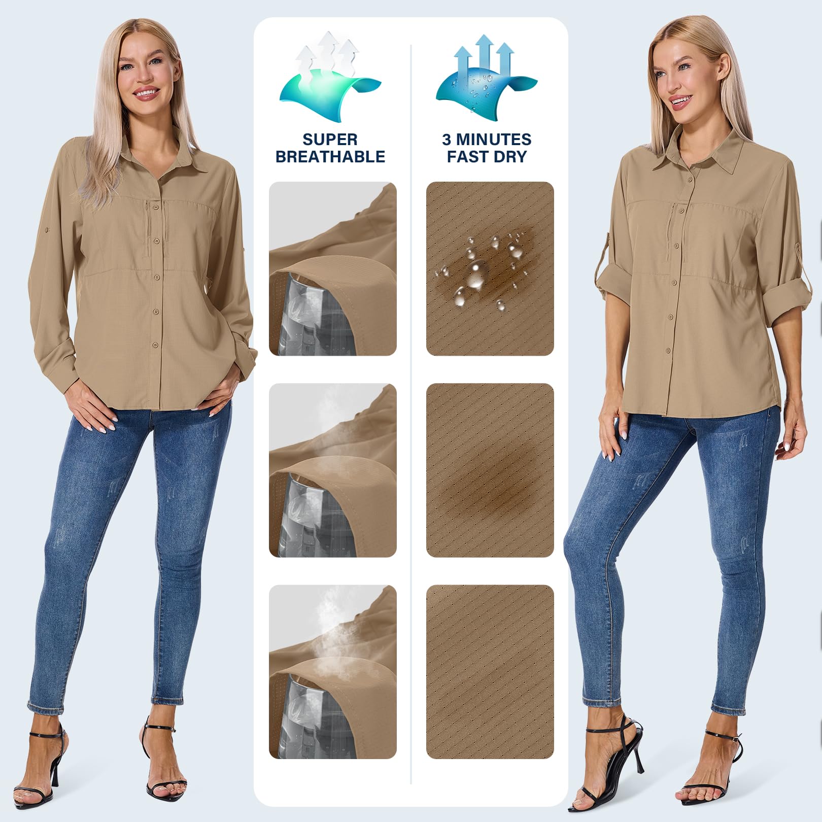 Shirts T-shirt UV UPF 50+ Safari Kleidung Wanderbluse Damen Hemdbluse Outdoor atmungsaktiv Quick Dry Sonnenschutz Langarmshirt Bluse