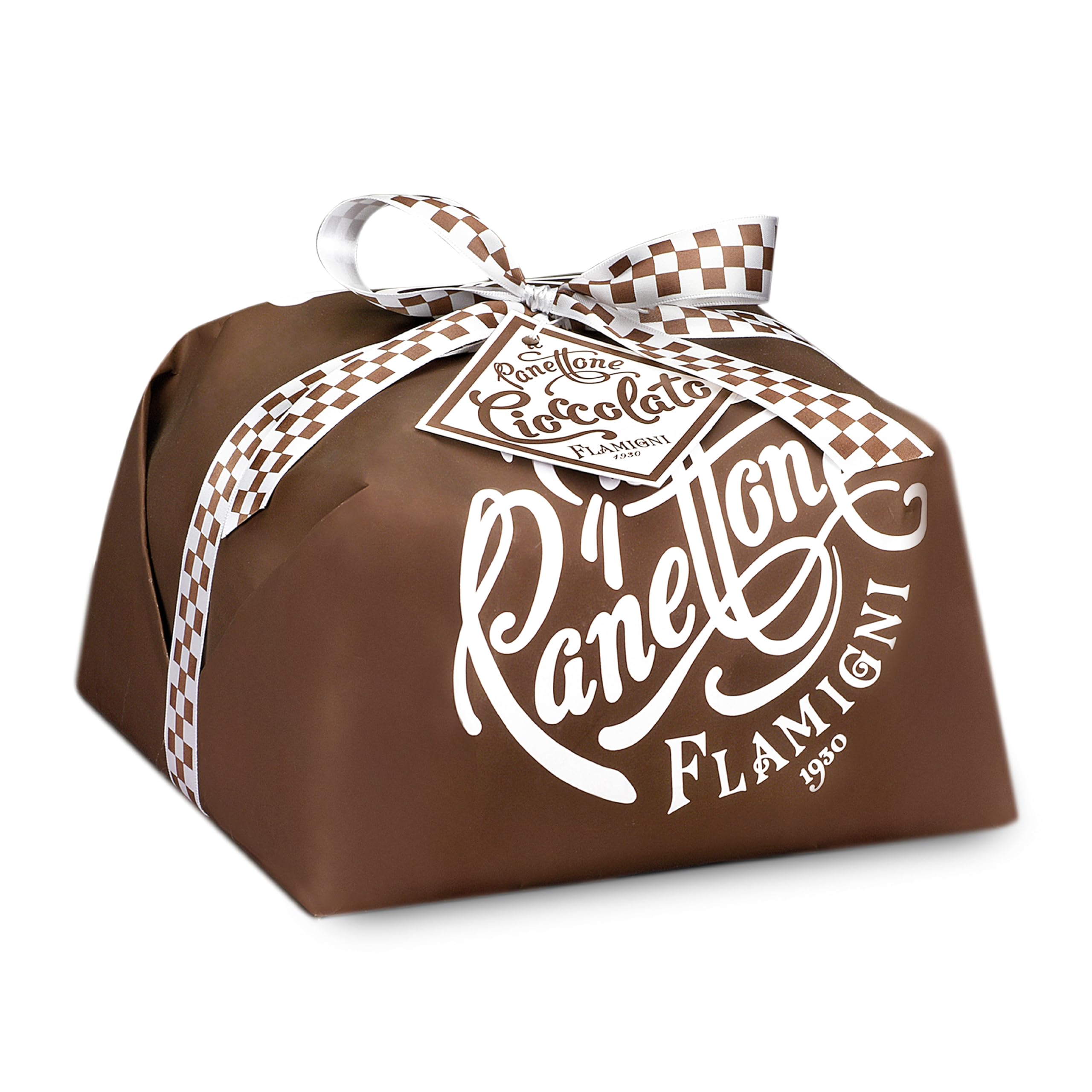 FLAMIGNI, Panettone Artigianale con Gocce di Cioccolato Fondente, Glassato con Nocciole e Mandorle, Senza Uvetta e Canditi, Confezione Incartata a Mano Ideale come Regalo di Natale, 1kg