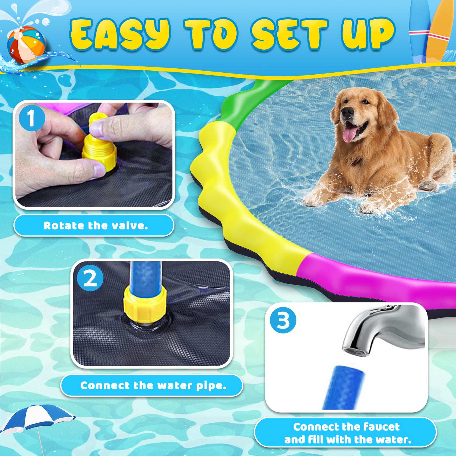 Almohadilla antideslizante extra grande de 130 pulgadas para niños y perros, almohadilla de aspersor de agua al aire libre de 11 pies, PVC resistente al desgarro de 0.5 mm de grosor, juguete