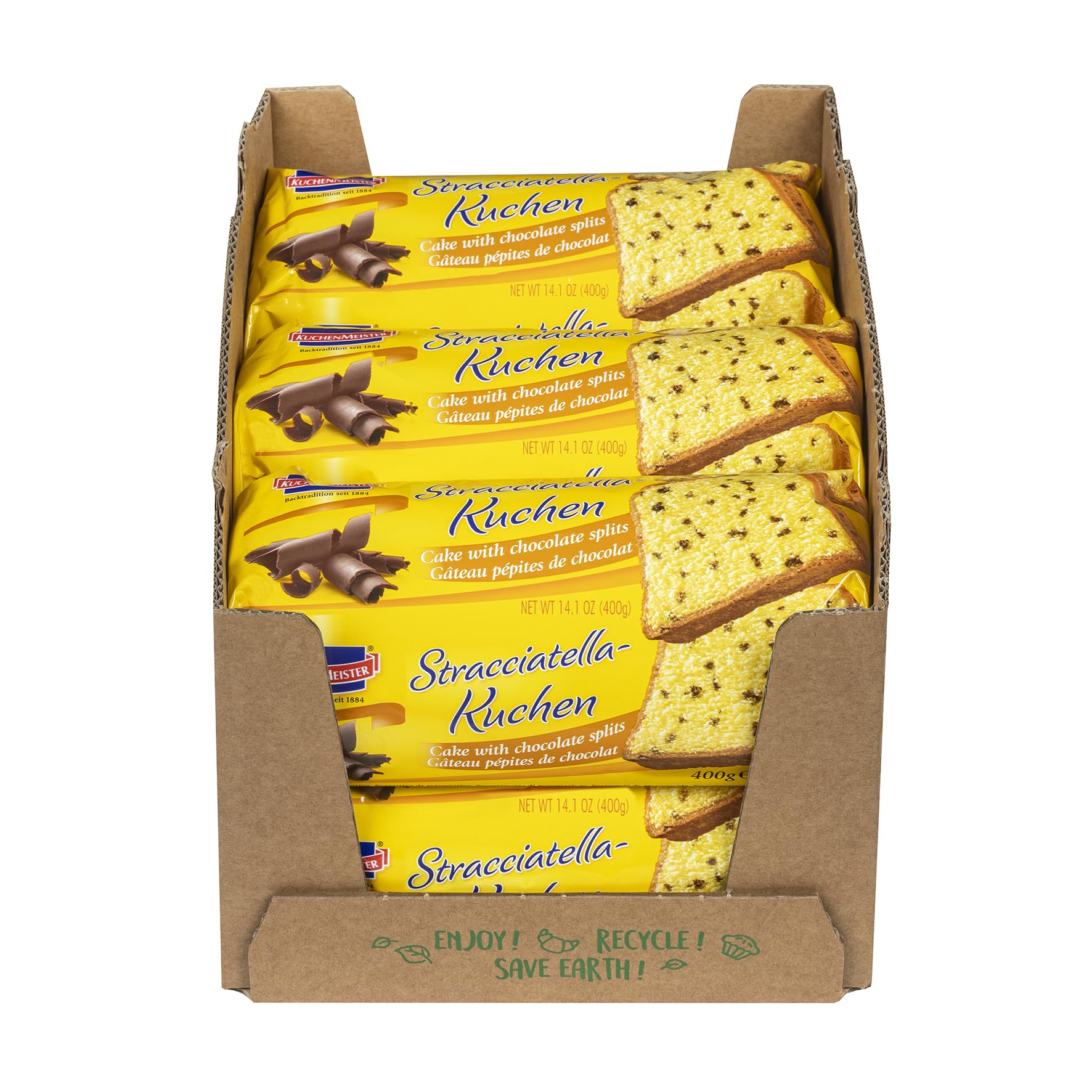 KuchenMeister Stracciatella Kuchen 400 g im 6er Pack - Saftiger Stracciatella Kuchen mit feinen Schokosplittern, leicht und locker im Geschmack (6 x 400 g)