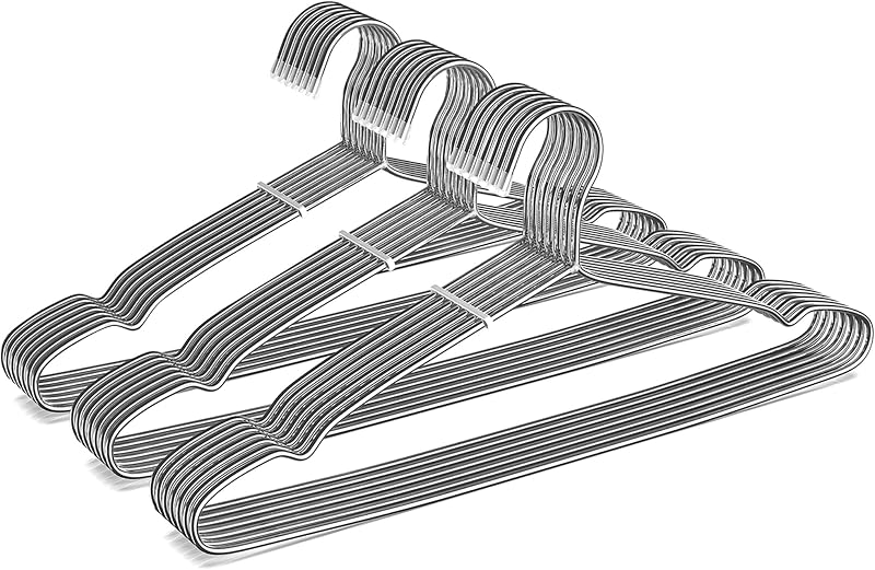 30 Pack Stainless Steel Wire Clothes Hangers, 16.5 in, Silver | Stainless steel construction, Heavy Duty 3.2mm Metal Coat Hangers, 16.5 in width, Slim space-saving profile