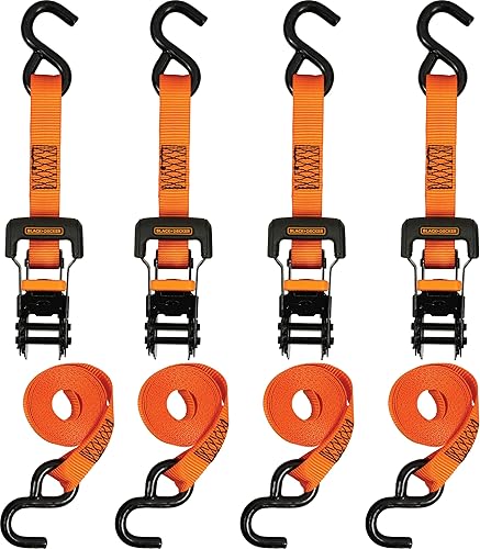 Miniatura 14 de BLACK+DECKER BD1005 Black/Orange 1" x 10' Correas de amarre con trinquete - Carga de trabajo segura de 300 libras / Resistencia a la rotura de 900