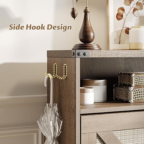 Miniatura 105 de Zapatero con 2 cajones abatibles y almacenamiento abierto, armario de almacenamiento de zapatos de granja para entrada, estante organizador estrecho