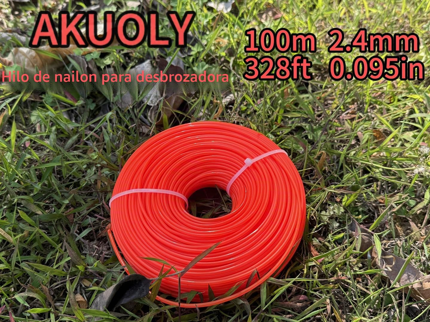 Akuoly 100m Hilo para cortabordes desbrozadora 2,4mm Diámetro en Nylon
