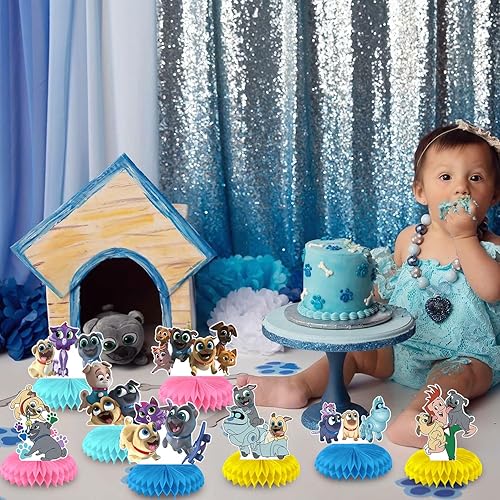Miniatura 5 de Decoraciones de fiesta de cachorros y amigos de panal, 8 piezas de cachorro perro 3D de doble cara para pasteles, centros de mesa, telón de fondo de
