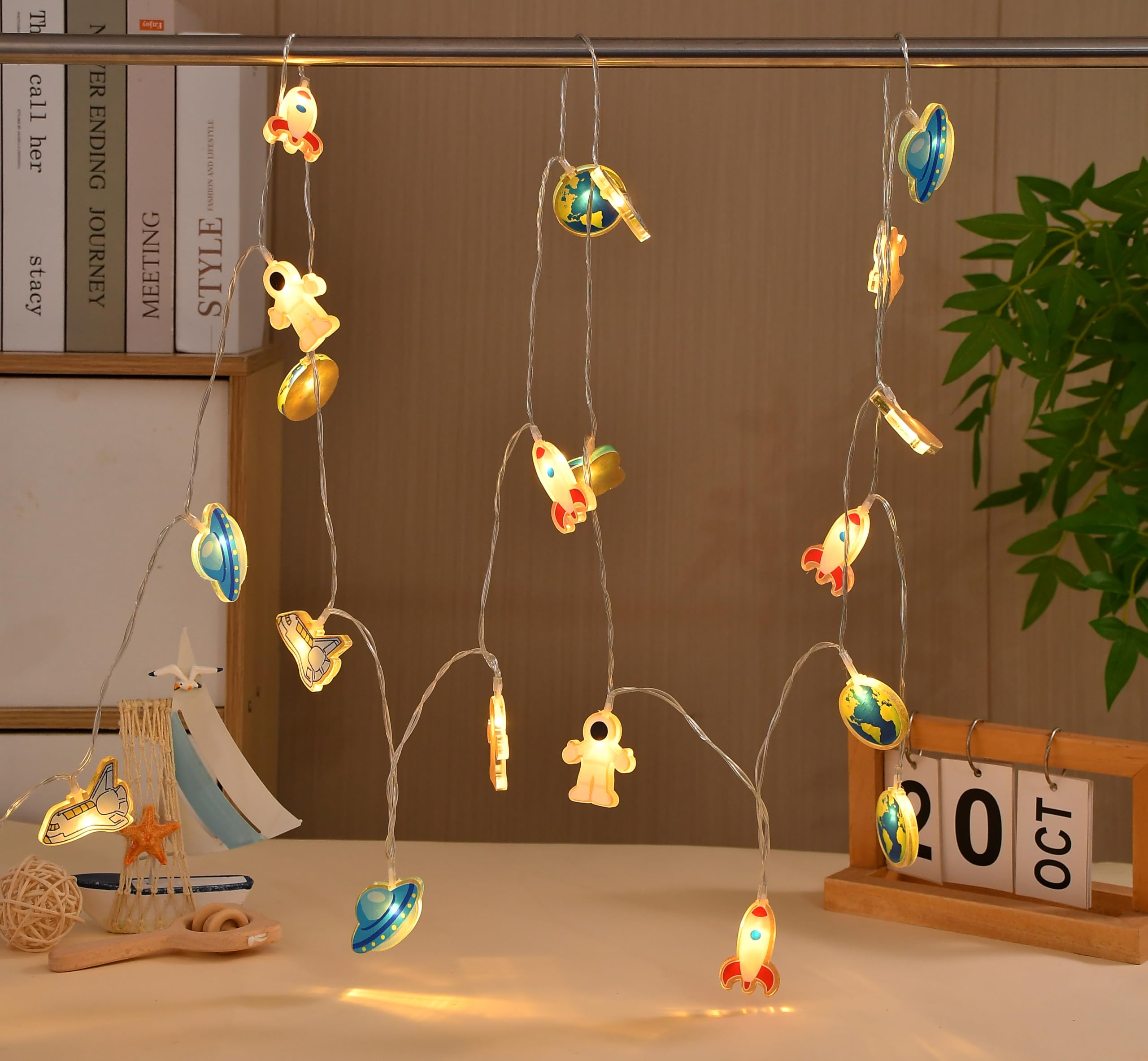 FLCSIed Acrylic Animal Theme Cute Fairy Decorative String Lights Battery Operated, Rope Lights Lit by 20 LEDs 2M for Holiday Camping Mermaid Wedding (Space)
