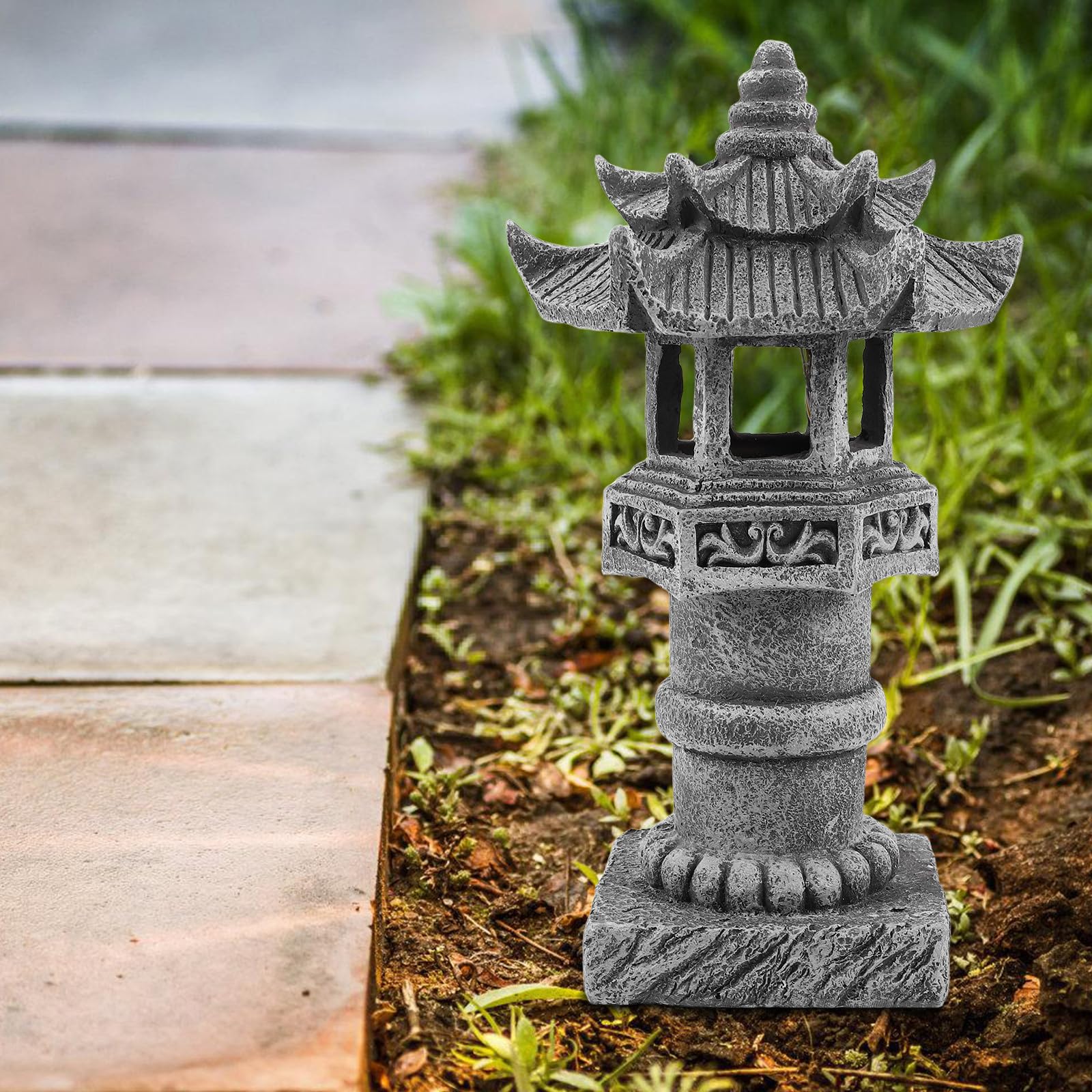 GLEAVI Estatua de Pagoda de Jardín de Resina Resistente al Clima Diseño Elegante para Césped y Patio, Linterna Zen Japonesa para Decoración Exterior