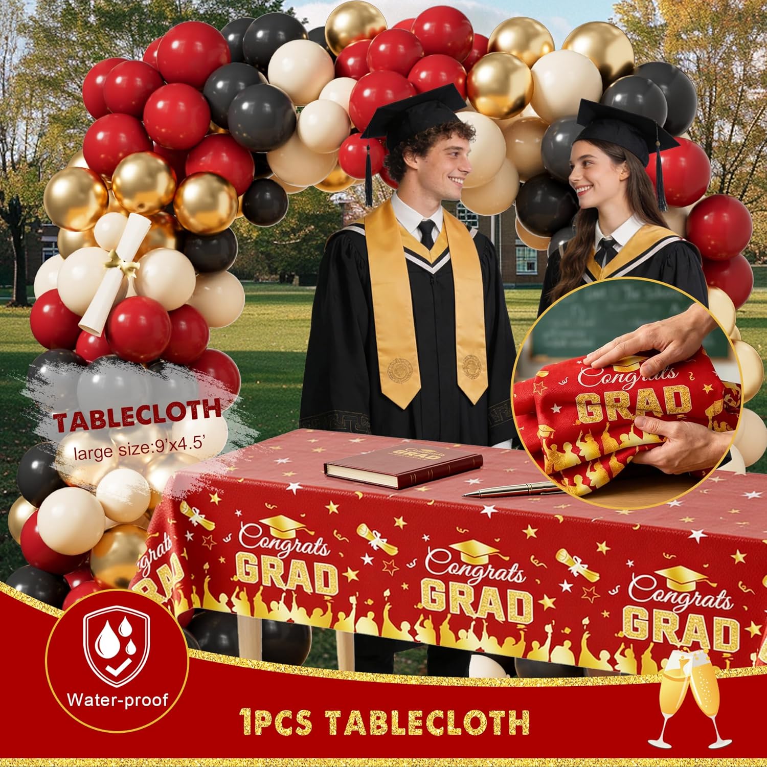 Graduation Party Decorations 2026 Kit, Red Gold Congrats Grad Class Of 2026 Supplies Set, 2026 High School College Graduation Decorations, Graduate Backdrop Tablecloth Balloon Garland Boxes Banner