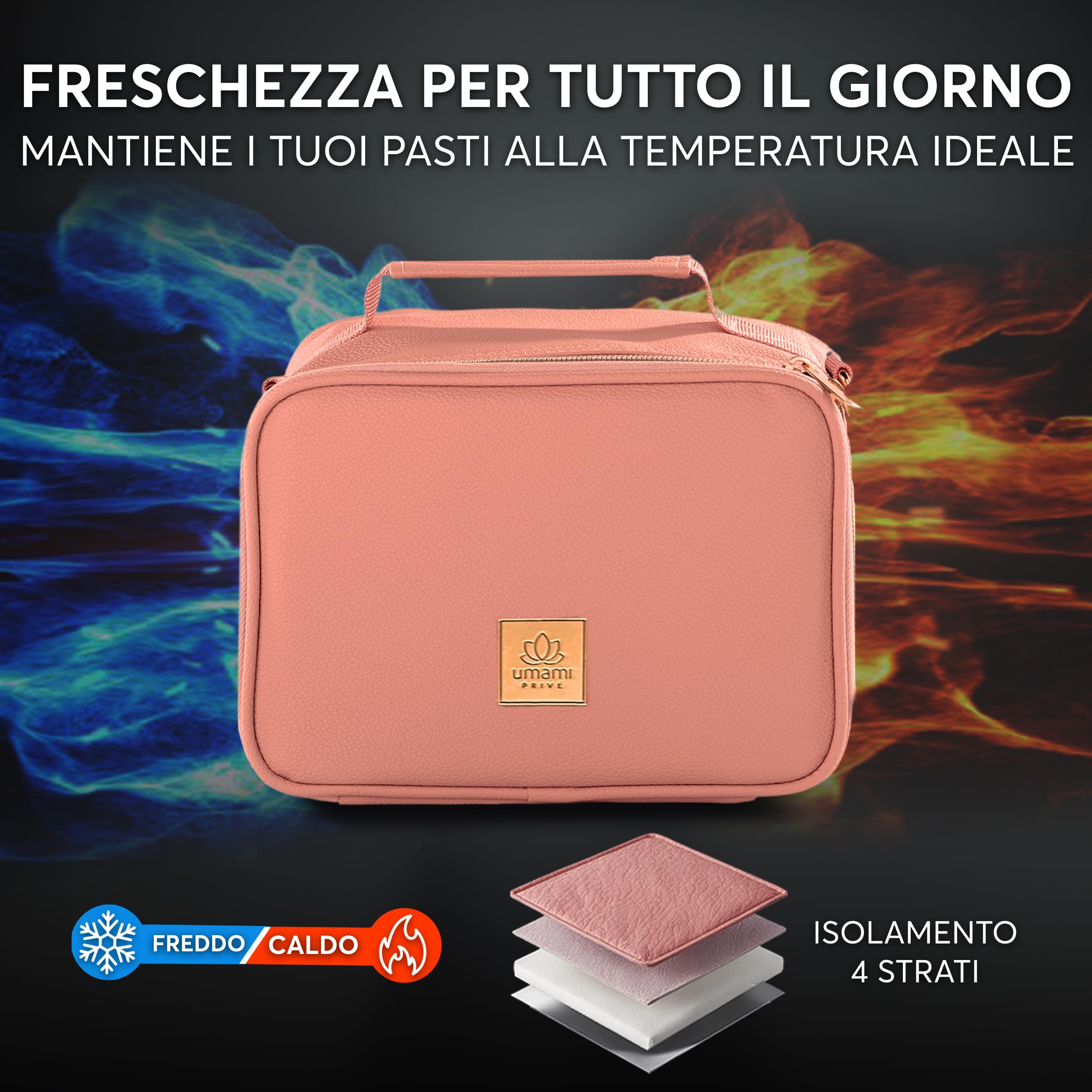 Umami borsa termica porta pranzo premium, ideale per picnic o pranzo in ufficio borsa frigo piccola o porta pranzo termico compatto perfetta come borsa frigo ufficio o lunch bag, Rosa Selvaggio