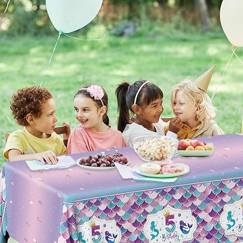 Miniatura 4 de HAKOTI Mantel de 5 sirena, juego de 3 piezas de decoración de fiesta de sirena de sirena, manteles de cumpleaños, manteles de fiesta de sirena para