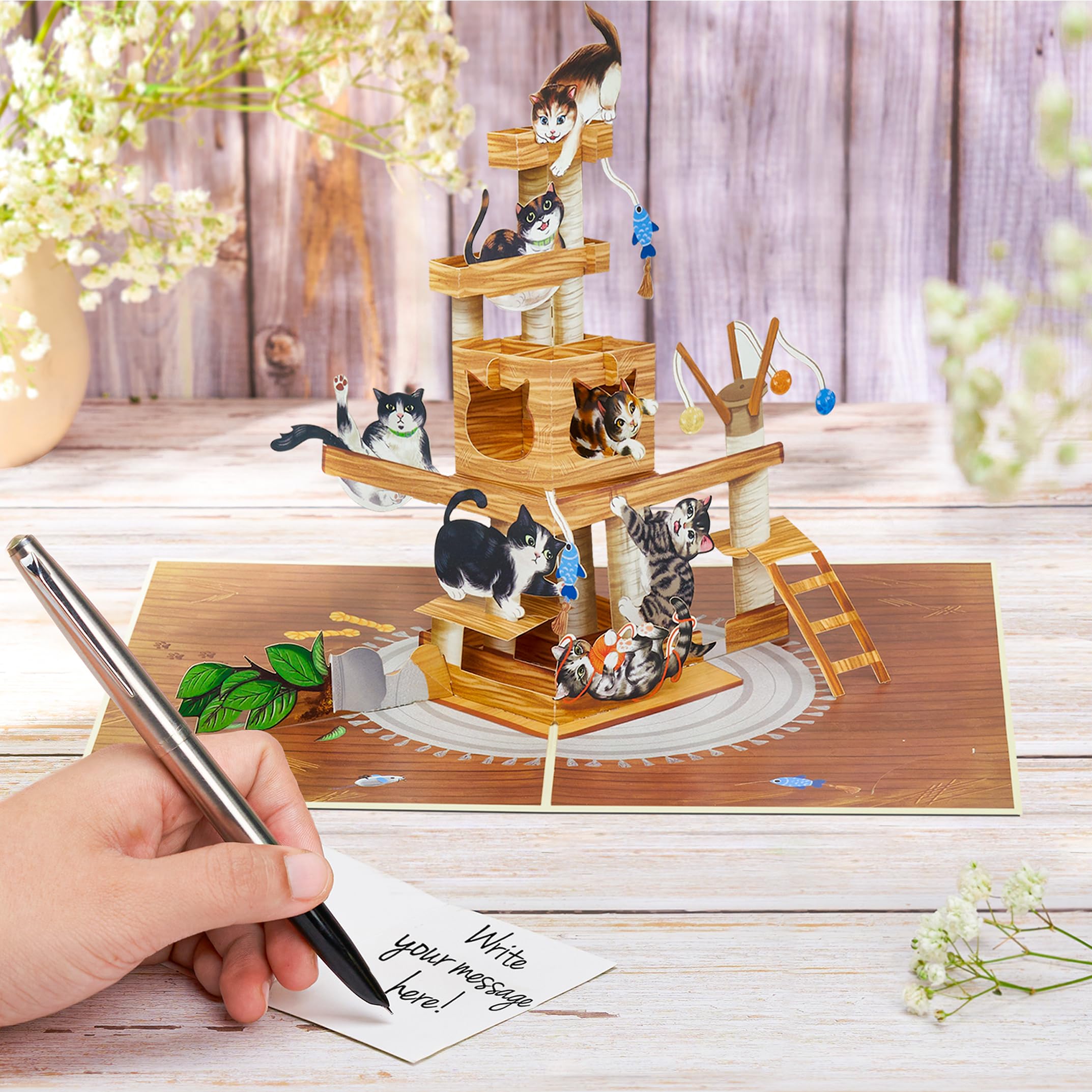 POPWOW Tarjeta desplegable de árbol de gato, gatos divertidos, tarjeta de felicitación 3D, regalos para cumpleaños, día de San Valentín, día de la madre, día del padre, persona de gato, 5 x 7 pulgadas