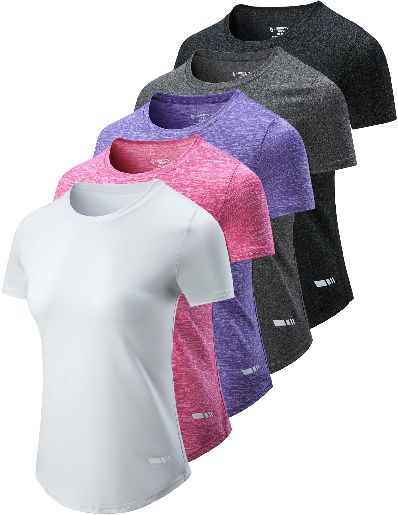 5 Pack: Women's Dry Fit Short Sleeve T Shirts, Athletic Workout Tee Tops for Gym Yoga Running