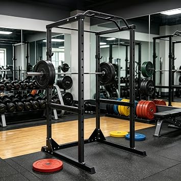 14-Speed Adjustable Squat Rack, 1200 LBS Home Gym Equipment with Pull Up Bar, J-Hooks & Safety Frame, Multi-Function Power Stand, Non-Slip Base for Home Garage Gym