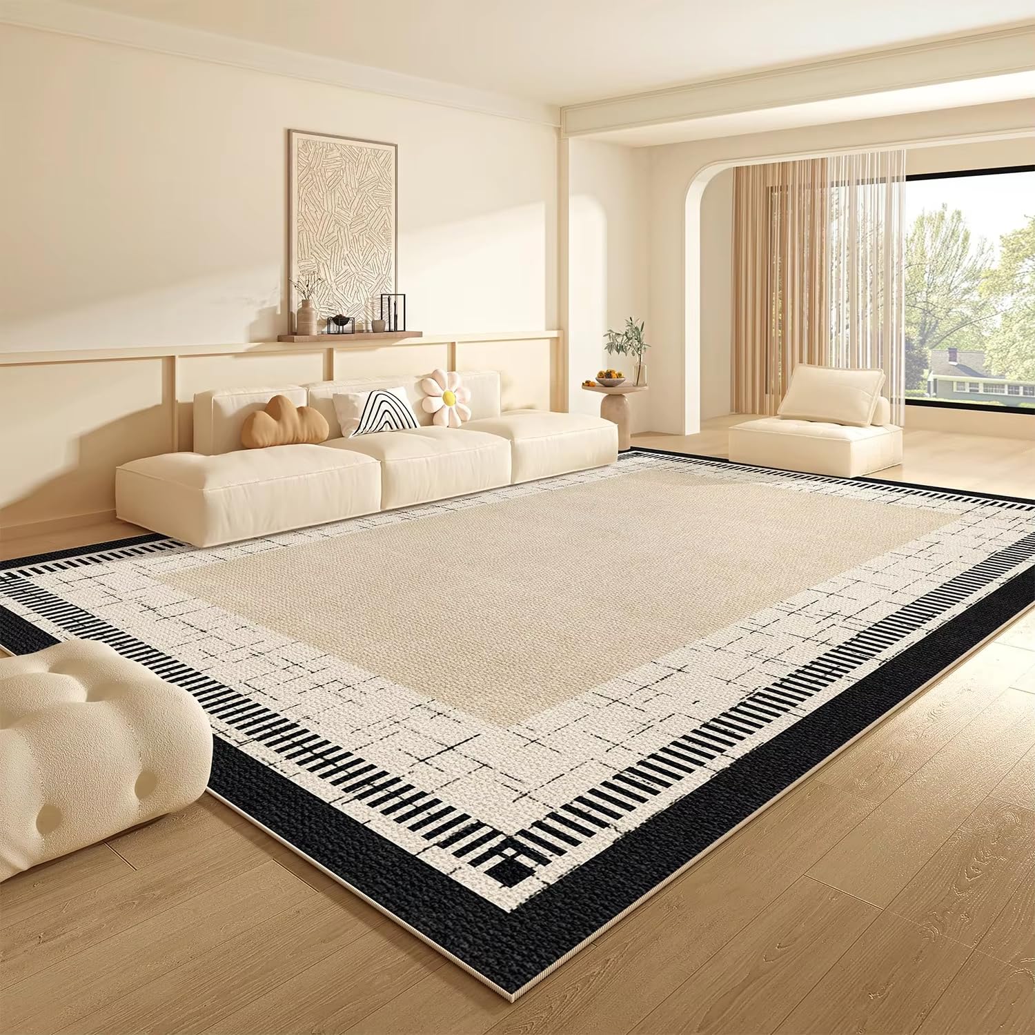 Dywan w stylu kremowym do salonu, sypialni, dywaniki podłogowe, duża mata pętelkowa, krótka, pluszowa, miękka, dekoracja domu (160 x 230 cm/SY4442-QT)