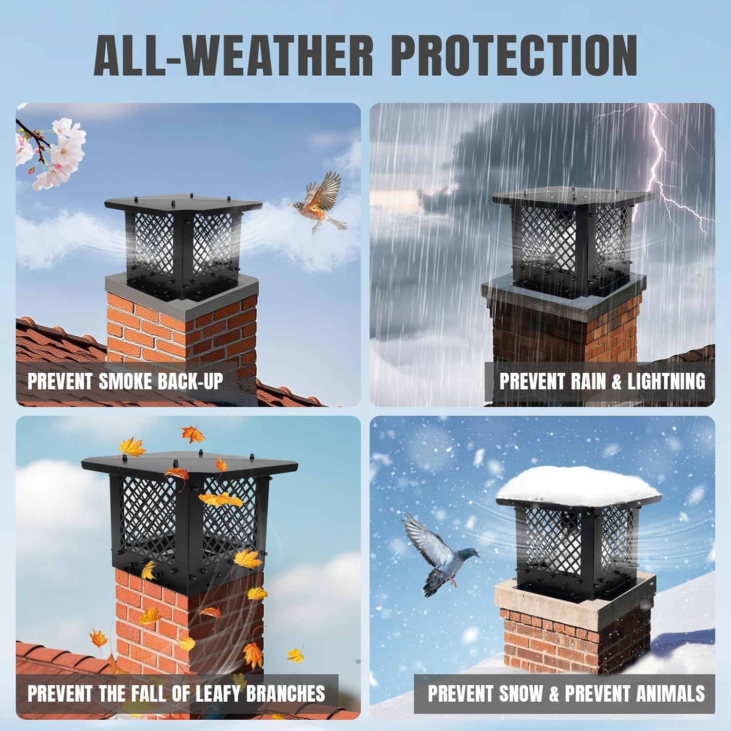 INNO STAGE Chimney Cap, 10"x10" Chimney Cover, Chimney Rain Caps, Fireplace Chimney Caps for Outside with Adjustable Metal Screws & Gloves