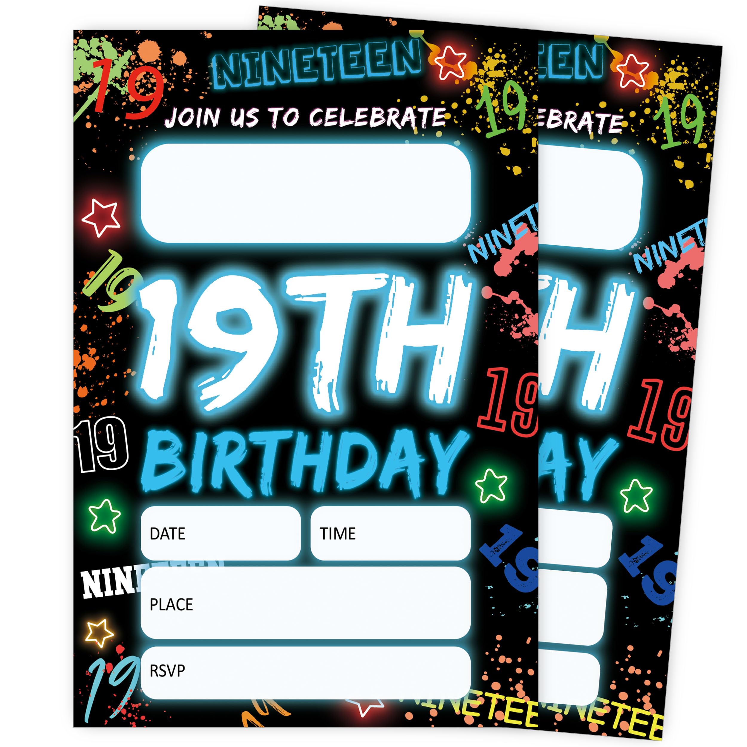 Lot de 20 cartes d'invitation à une fête d'anniversaire pour garçons et filles, 10,2 x 15,2 cm -B15 - Bleu pailleté - 20 cartes d'invitation double face à remplir avec enveloppes