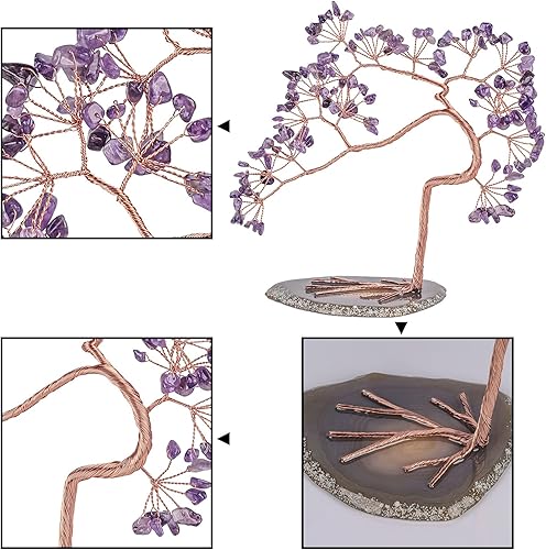 Miniatura 2 de rockcloud Árbol de dinero de cristal de amatista con base de ágata, árbol bonsái de Feng Shui de la suerte para decoración de oficina y hogar, morado