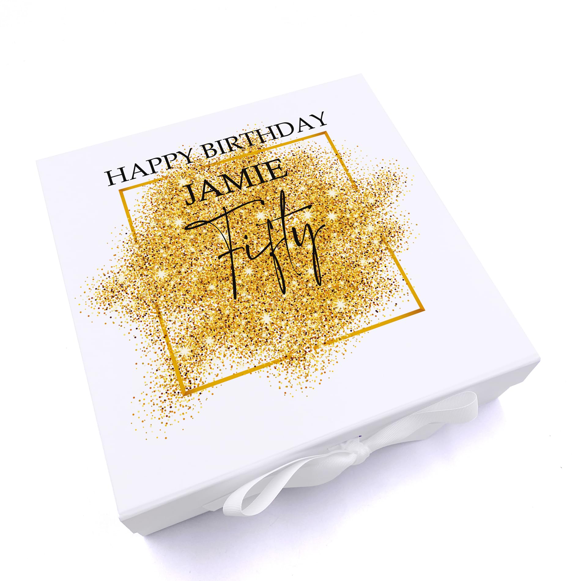 ukgiftstoreonline Personalised 50th Birthday Gift Keepsake Memory Box Gold Sparkles Design (Large)