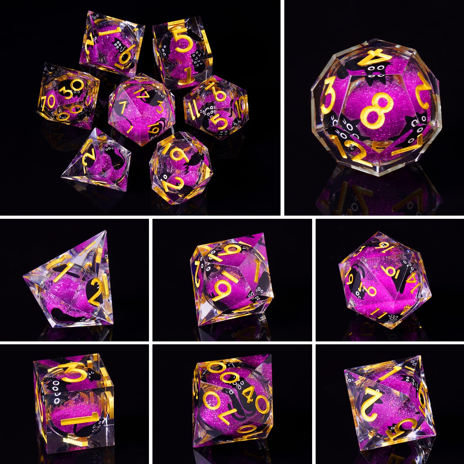 ORUZA 7 PCS Liquid Core Polyhedral DND Dice, Resin Sharp Edge Dice Set for D&D Dungeons and Dragons RPG MTG Table Games - Image 2