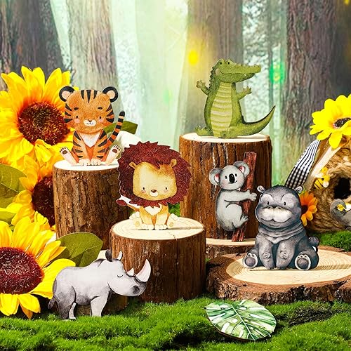 Miniatura 2 de Geetery 12 piezas de animales del bosque de madera con formas recortadas de animales pintados bosque, decoración de baby shower, criaturas del
