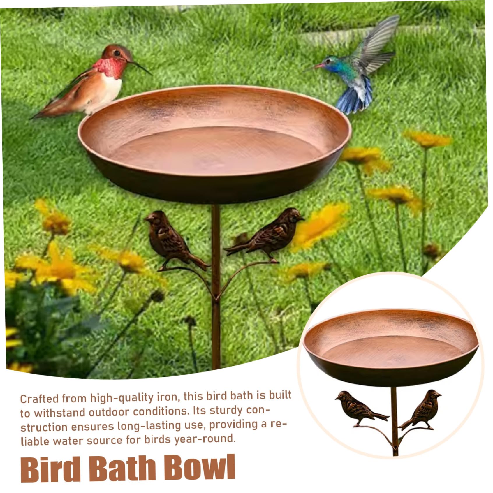 Bol de Bain à Oiseaux, Bain d'oiseaux en Fer haché 32x12 Pouces avec décor et pieu de capacité mangeoire extérieur pour l'observation des, Les passionnés