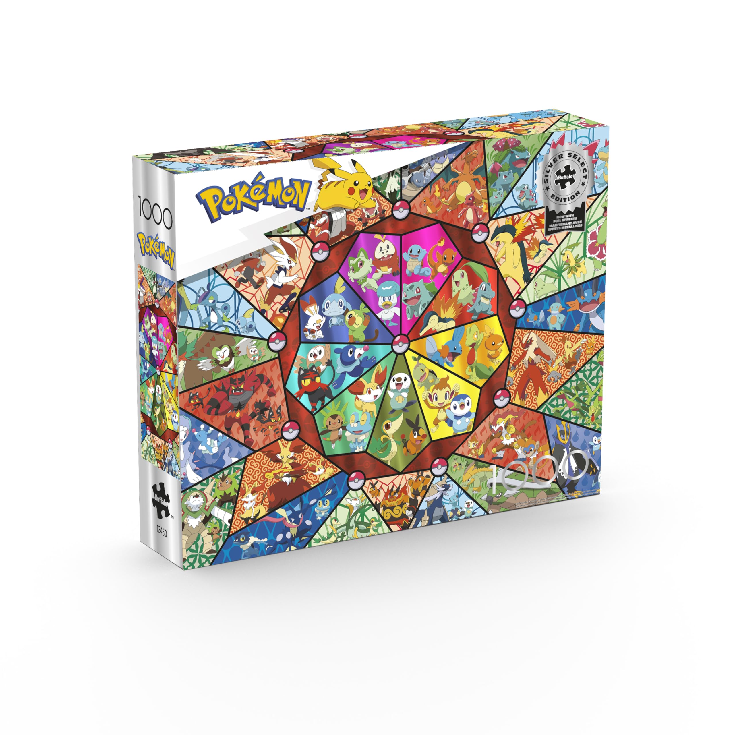 Buffalo Games Pokémon Witraż Starters 1000 elementów, Starter Pokémon Mosaic Art, Silver Select Edition